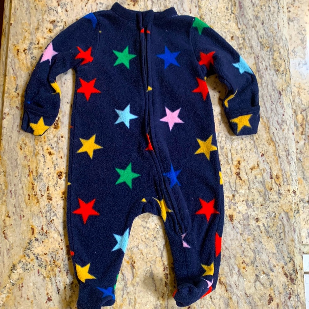 Old Navy Midnight Blue/Navy Multi Color Star Fleece Footie Footed Onesie Sz 0-3